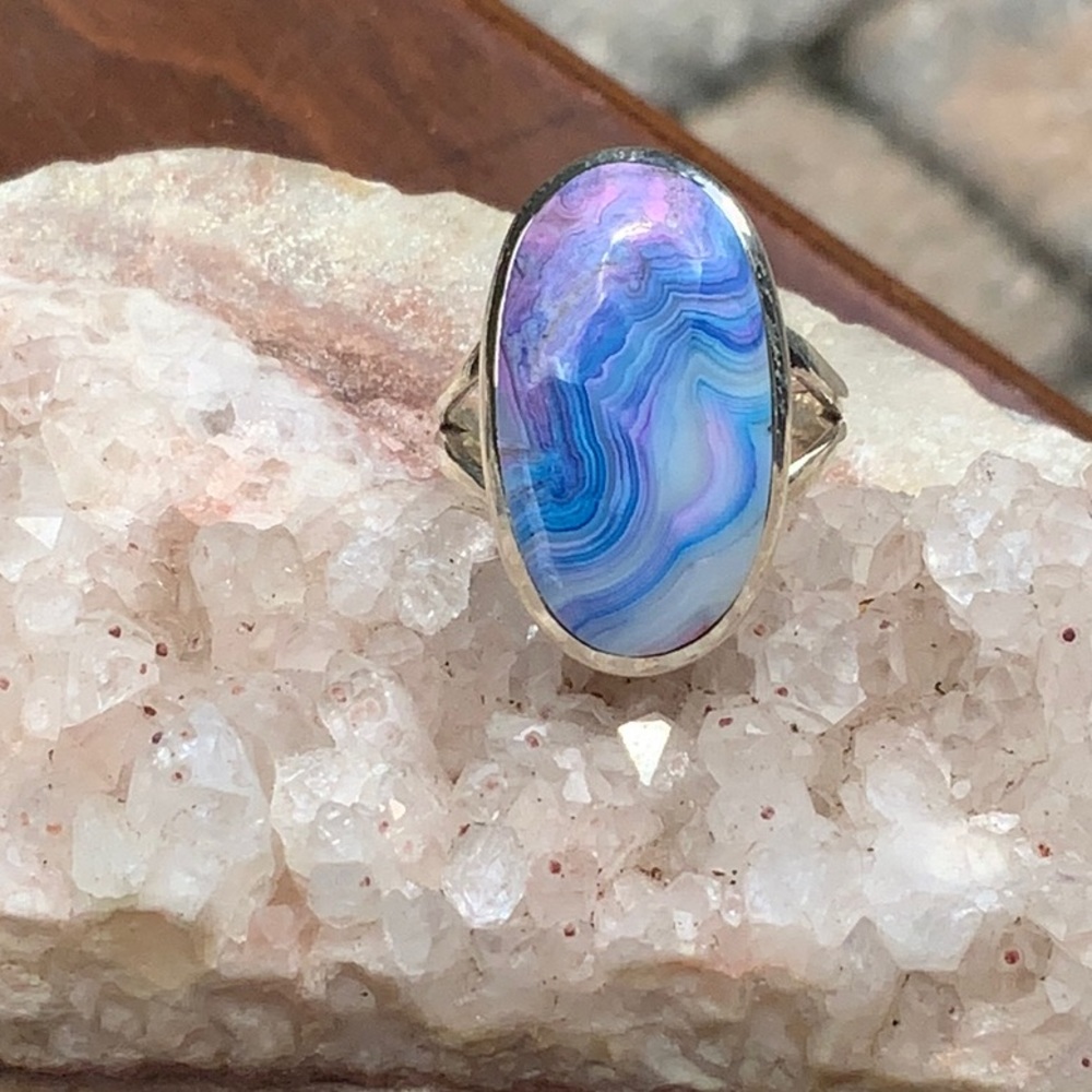 LAGUNA LACE AGATE 925 STERLING SILVER RING, SIZE 6